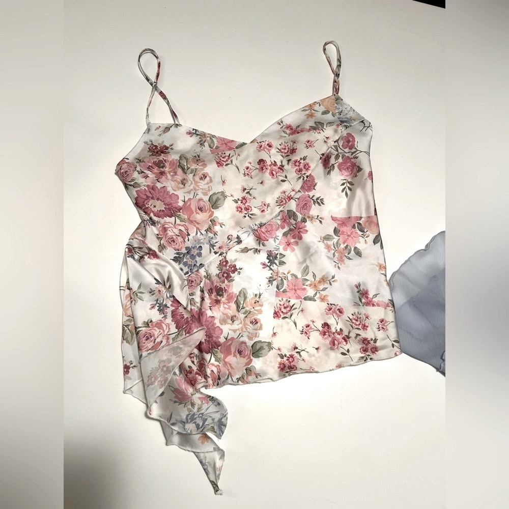 RITA ORA floral draped satin camisole shirt top LIKE NEW